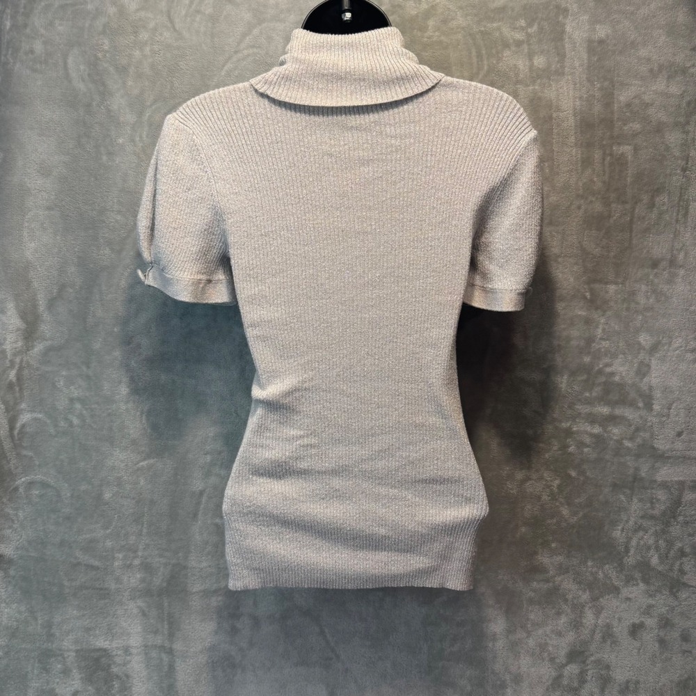 Apt 9 Womens Silver Metallic Ribbed Short Sleeve Turtleneck Sweater Size S - Picture 2 of 7